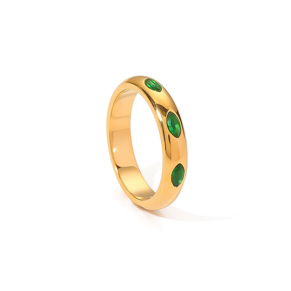 Anello geometrico minimalista vintage francese da donna in acciaio inossidabile placcato con strass smeraldo, anello di moda resistente al colore