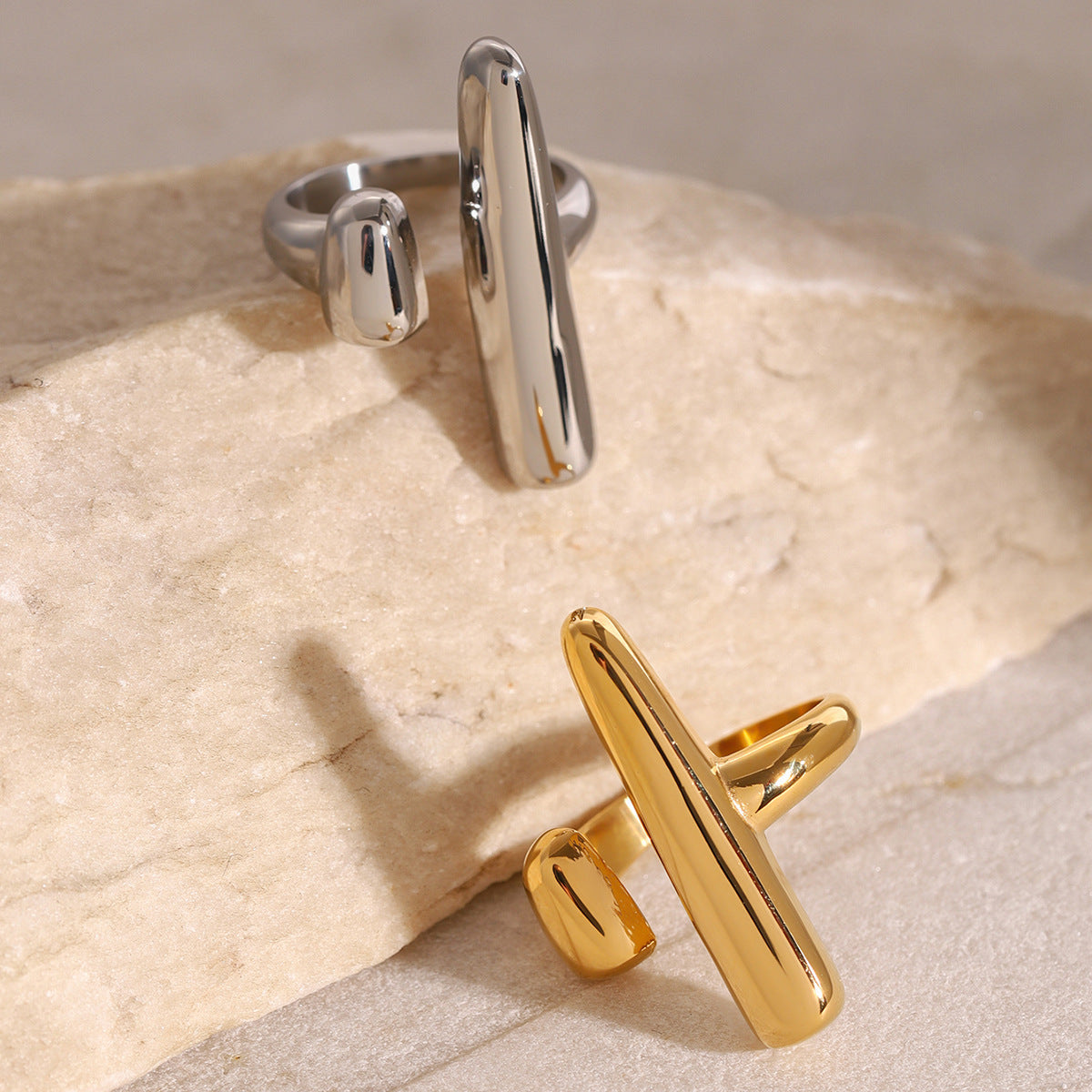 Geometric Plated Stainless Steel Ring for Women