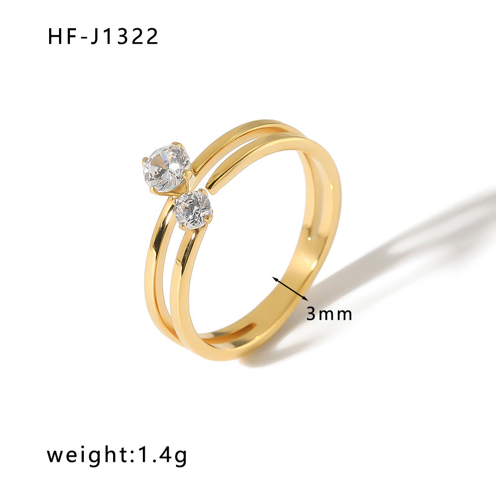 Anello da donna minimalista geometrico vintage in acciaio al titanio con intarsio di zirconi