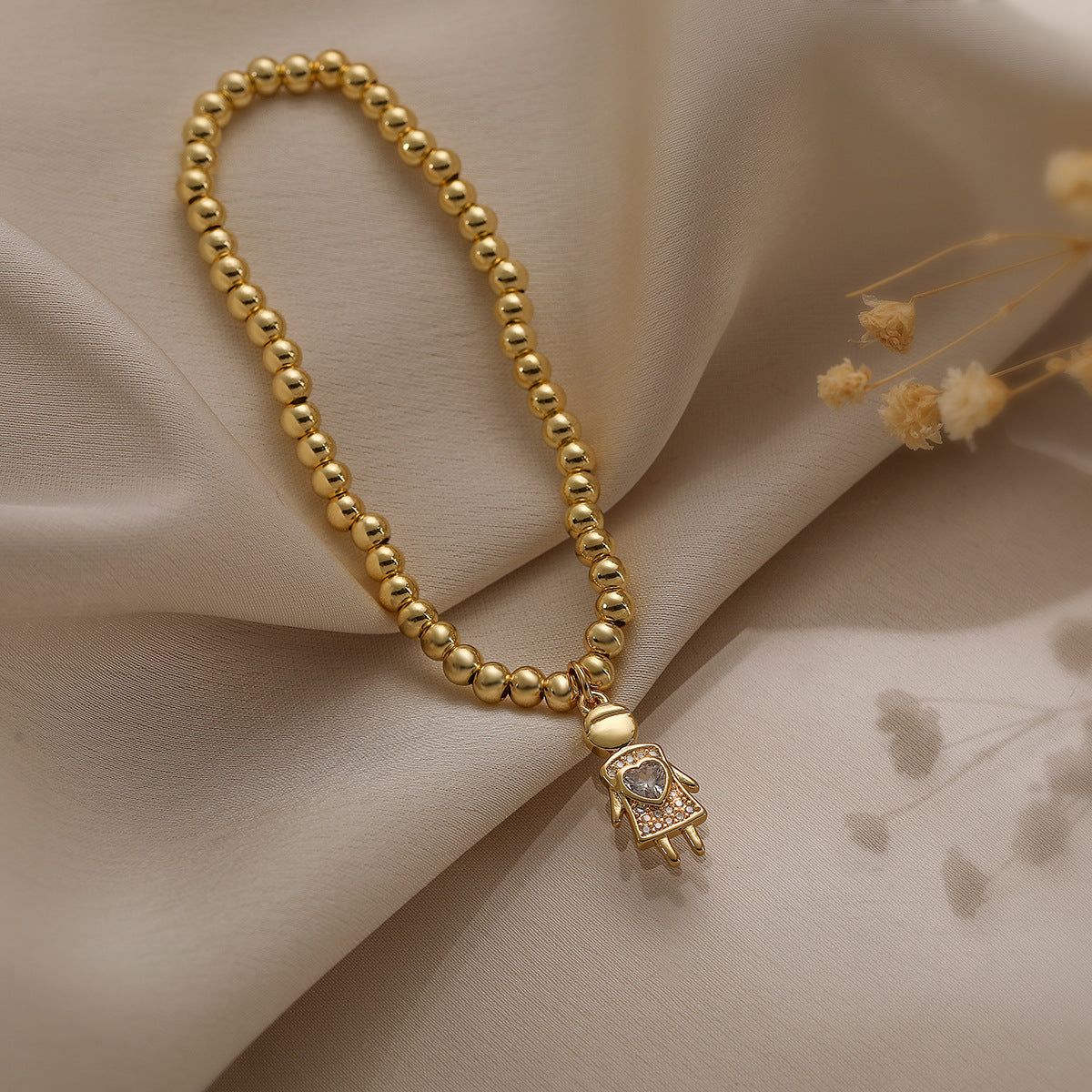 Minimalist Geometric Copper Plated Gold Zirconia Bracelet for Couples with Micro-Pave Setting