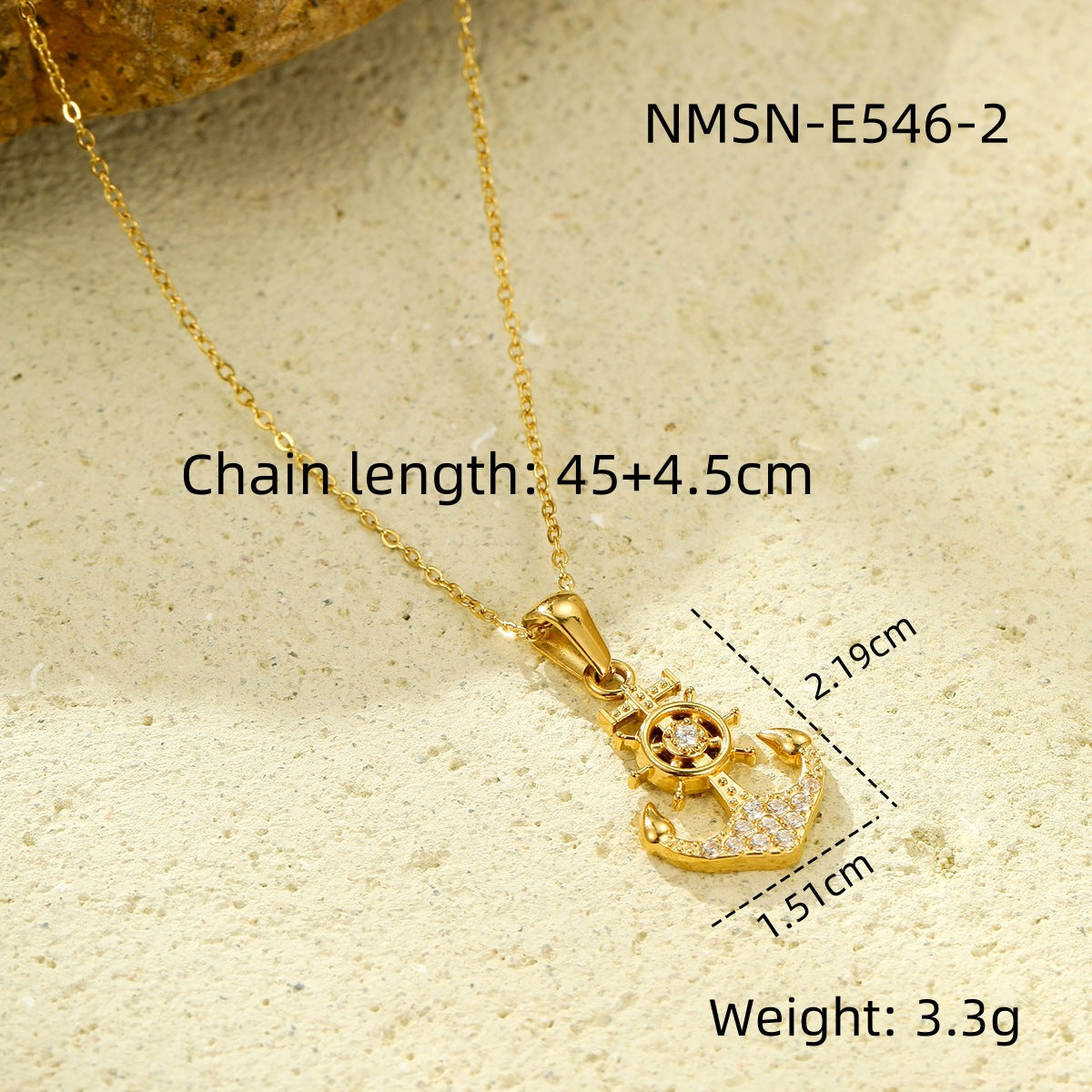 Vintage Nautical Anchor Pendant Necklace in Stainless Steel with Rhinestone Inlay for Women