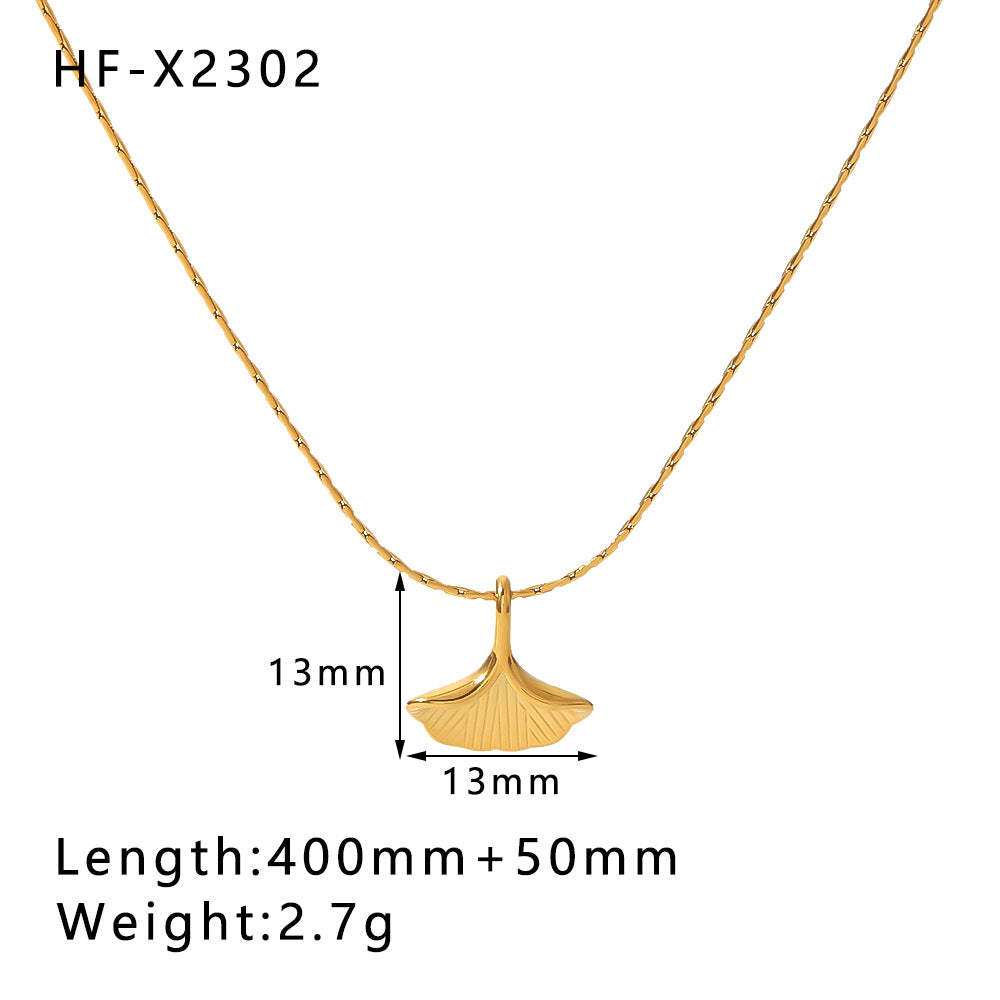 Minimalist Ginkgo Leaf Pendant Necklace in Stainless Steel with 18K Gold Plating on O-Chain for Women