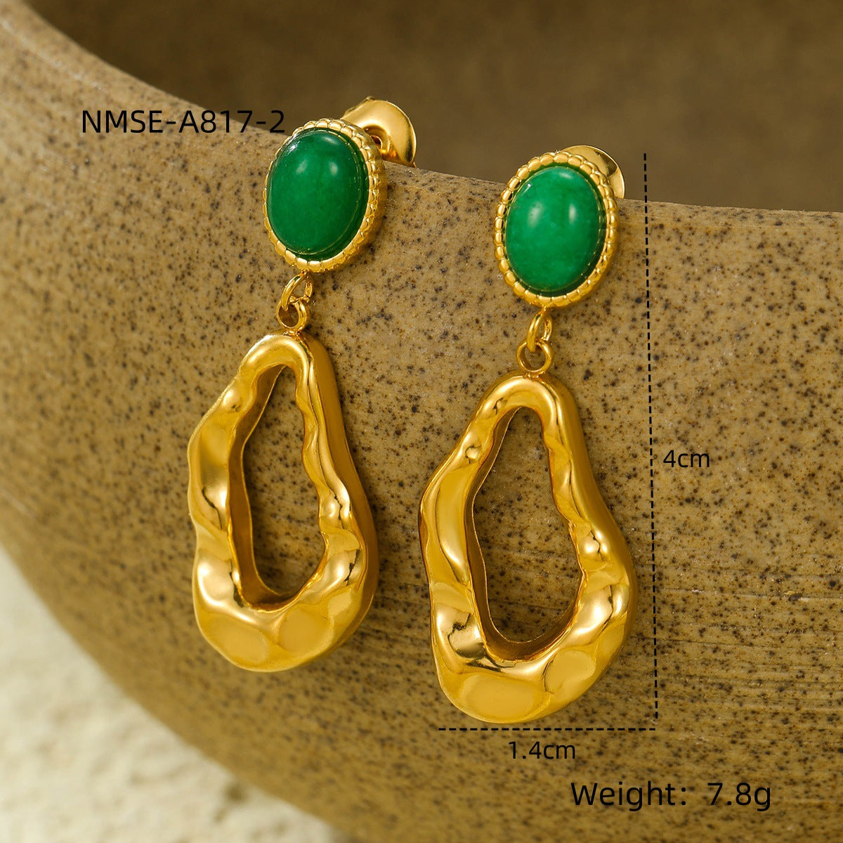 Aretes de Acero Inoxidable Estilo Vintage Geométricos con Ojo de Gato y Piedras Naturales Turquesa