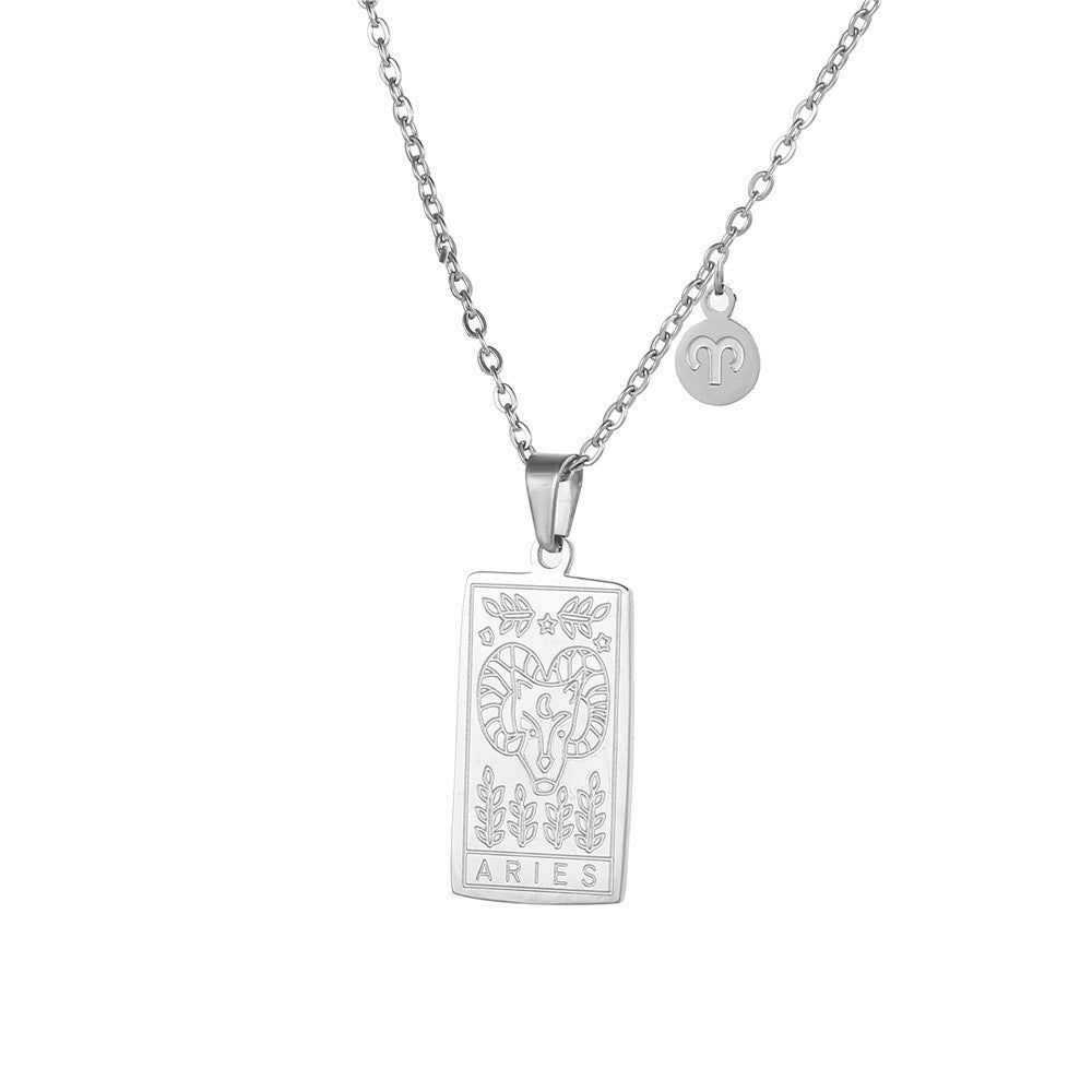 Vintage Geometric Square Titanium Steel Necklace with Alloy Pendant on Ball Chain