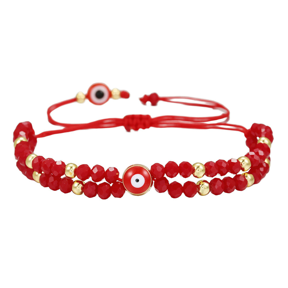 Handmade Geometric Crystal Glass Bracelet Evil Eye Red String