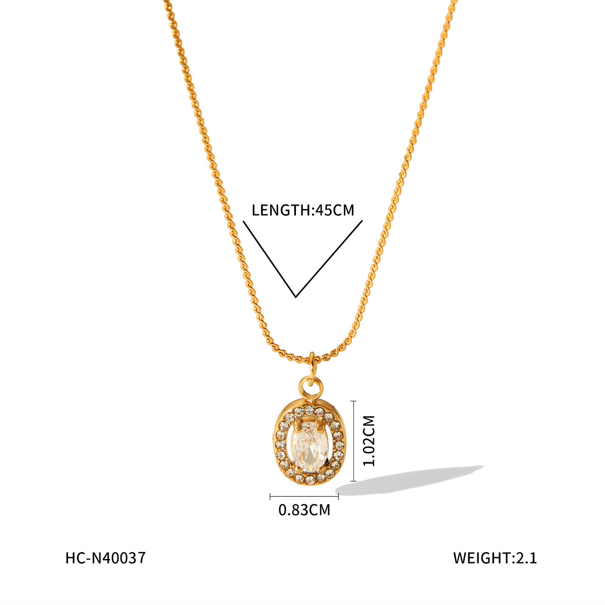 Fashion Ins Style 18K Gold Plated Geometric Heart Stainless Steel Necklace for Women with Rhinestone Inlay