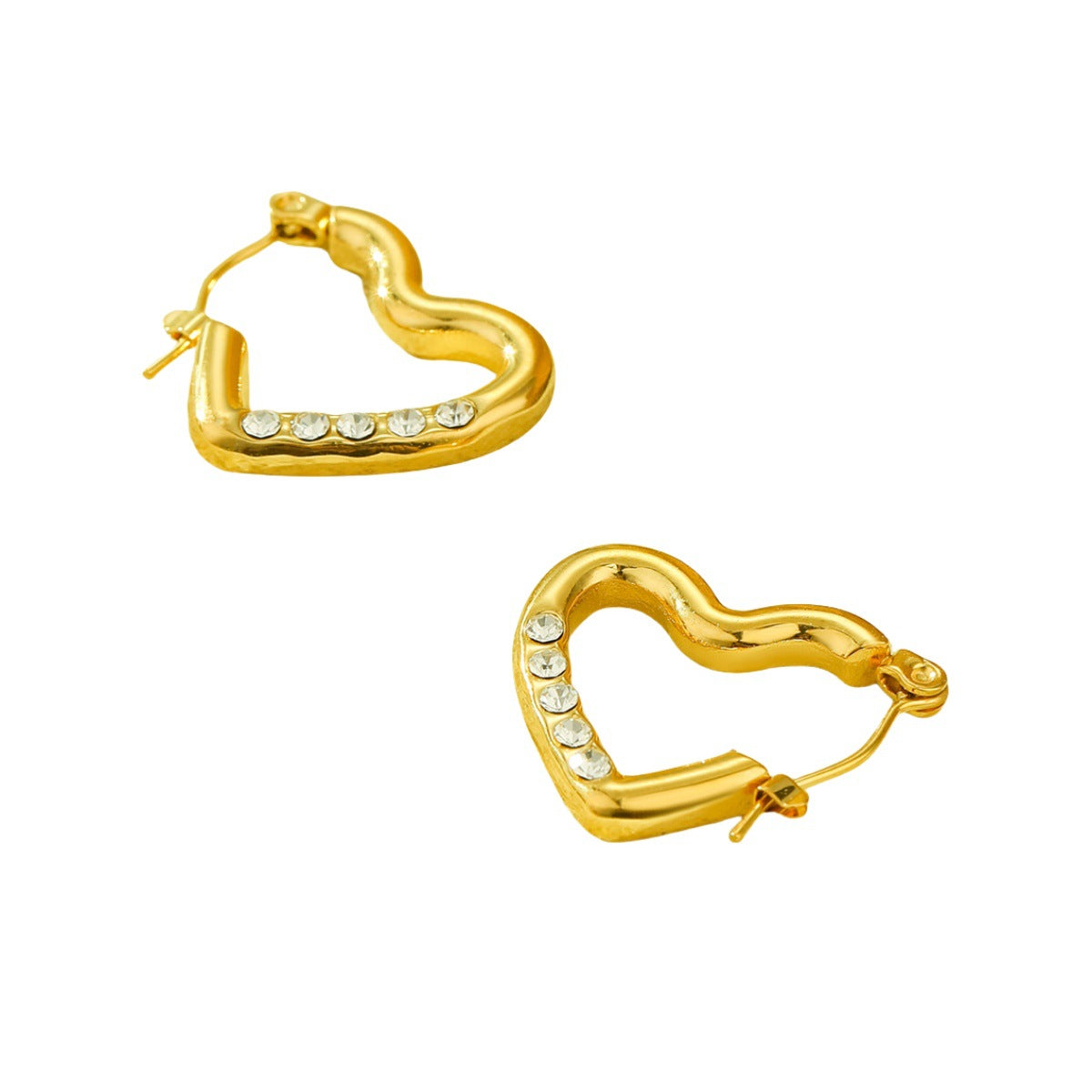 Orecchini a cerchio aperti da donna con strass a forma di cuore, in acciaio inossidabile placcato oro 18 carati, stile minimalista