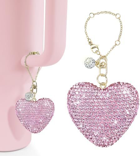Rhinestone Inlaid Heart and Teardrop Ceramic Charm Bar with Stainless Steel Chain
