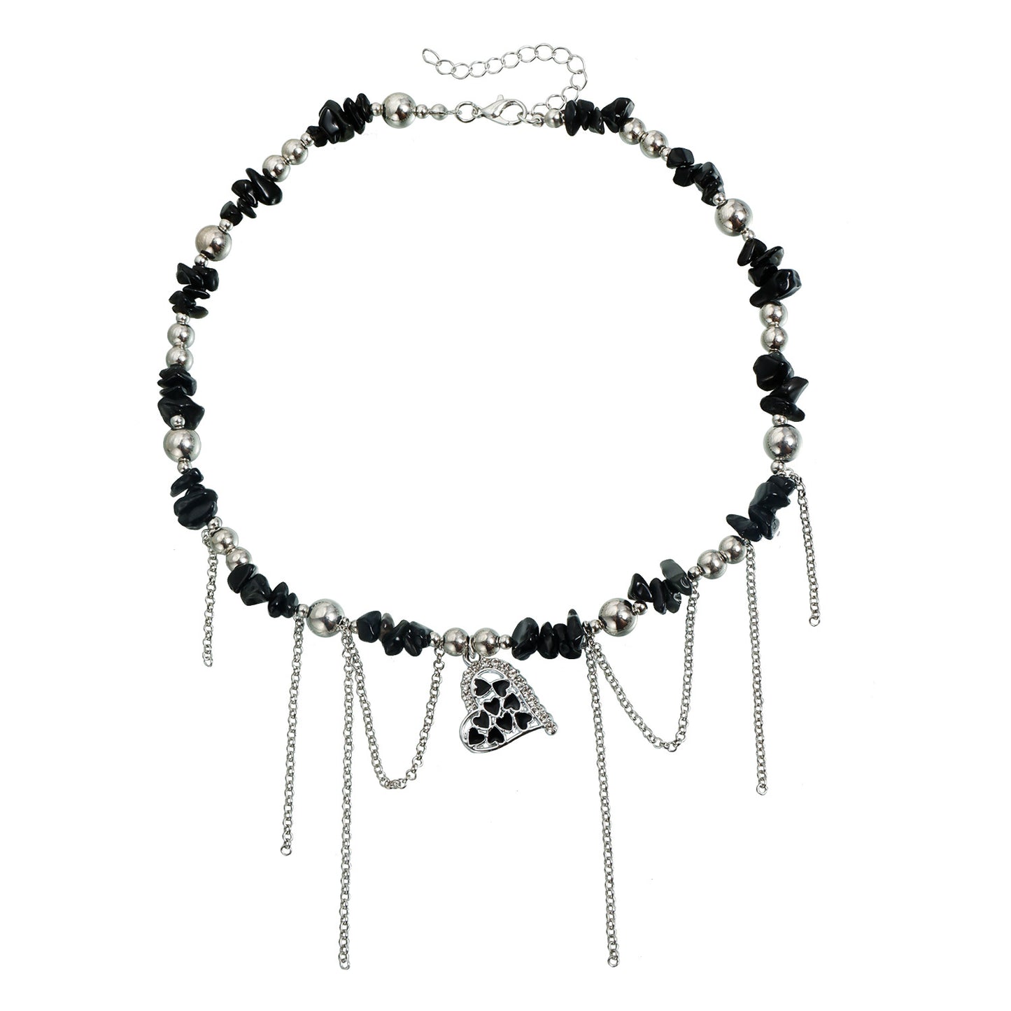Vintage Streetwear Heart Geometric Alloy Plated Necklace with Tassel for Women