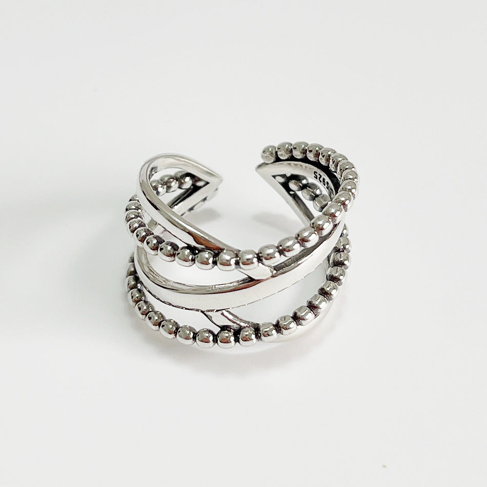 Anello Doppio da Donna Vintage Minimalista in Argento Sterling 925 con Finitura Anticata