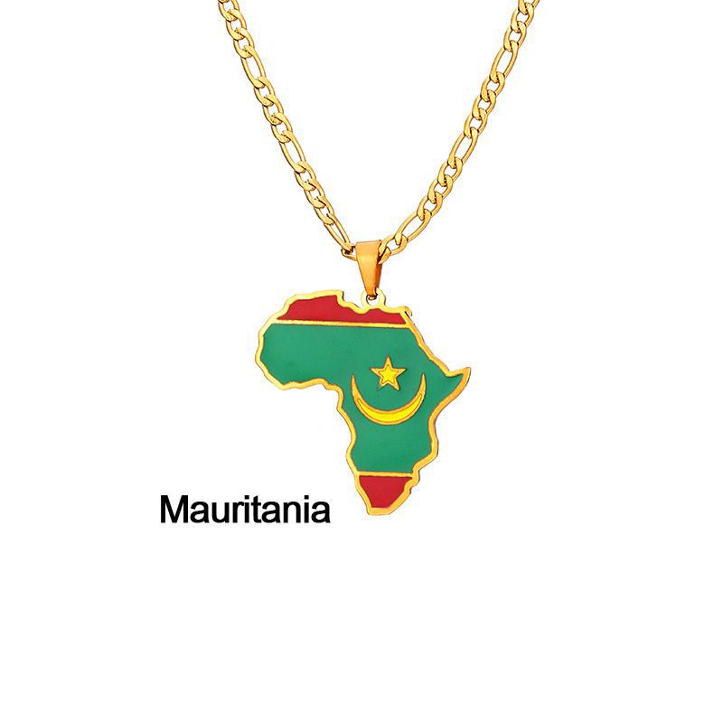 Collar con colgante de mapa de país africano geométrico de acero inoxidable con acabado esmaltado para uso unisex