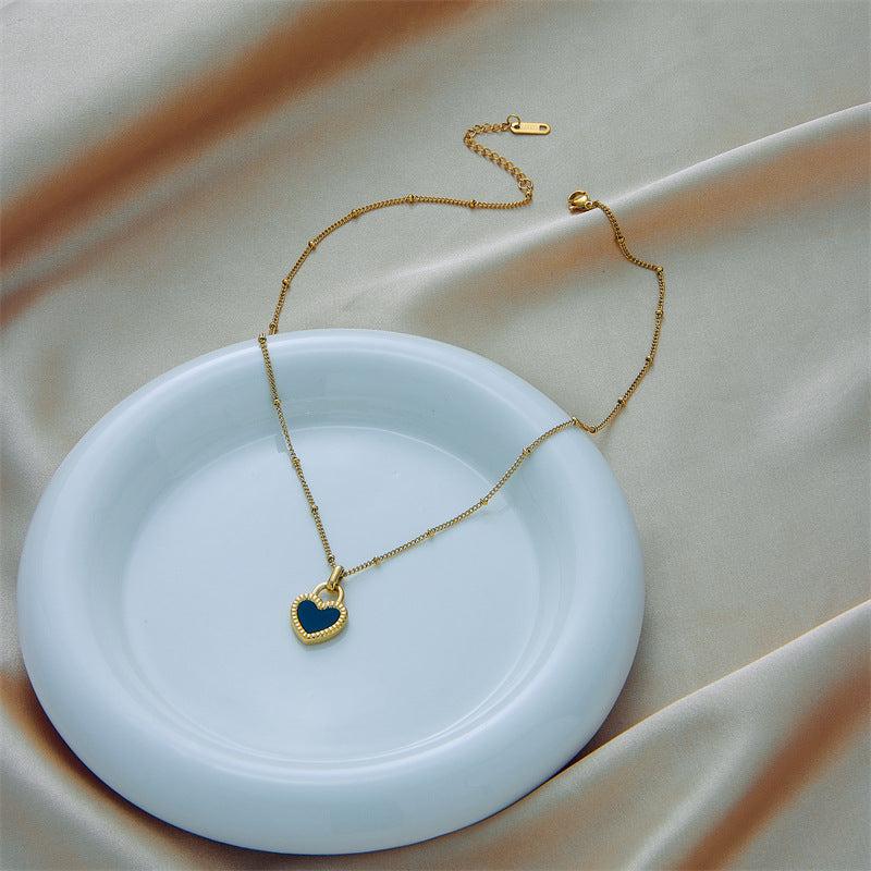 Minimalist Heart-Shaped Titanium Steel Plated Necklace and Earrings Set for Women with Delicate Clavicle Chain