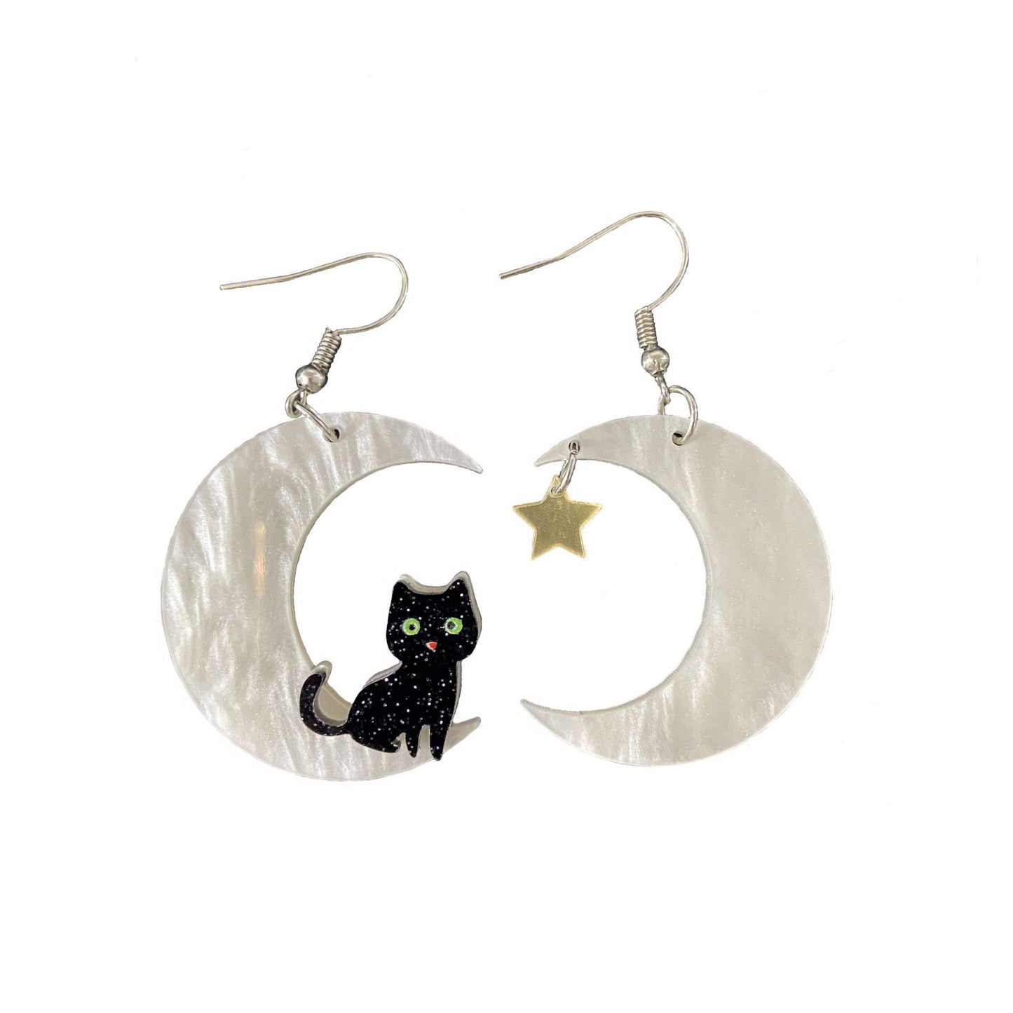 Orecchini in acrilico con gatto sulla luna di Halloween e design stampato per donna