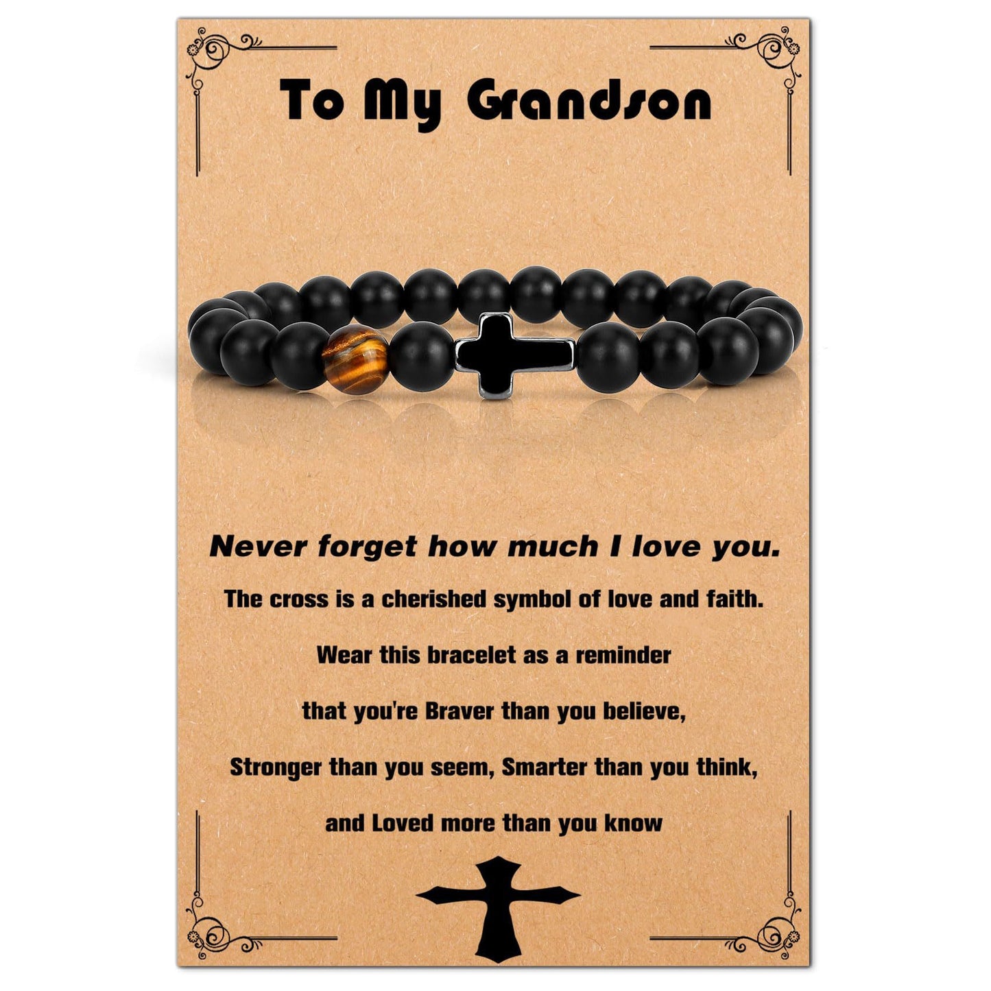 Matte Black Hematite Tiger Eye Cross Bracelet Adjustable Elastic Cord Unisex