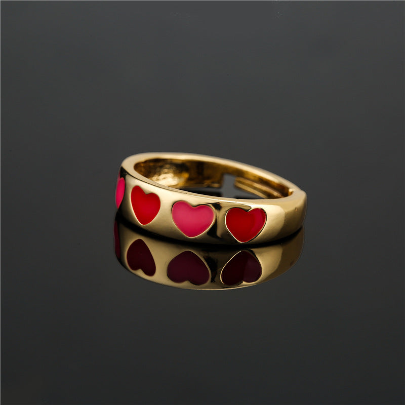 18K Gold Plated Brass Heart Star Drip Oil Open Ring for Women