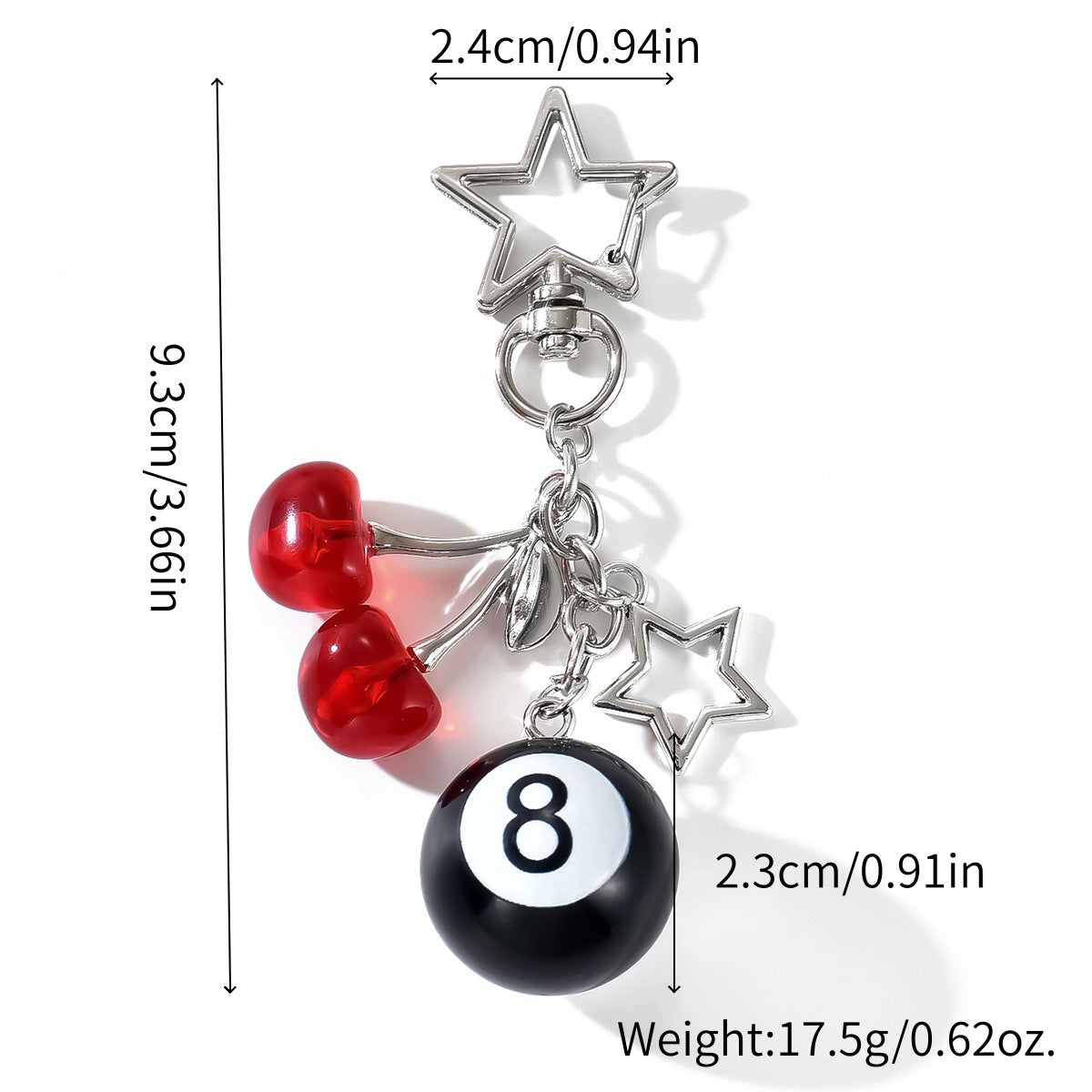 Round Geometric Hand-beaded Zinc Alloy Keychain with Black 8 Billiard Ball Charm