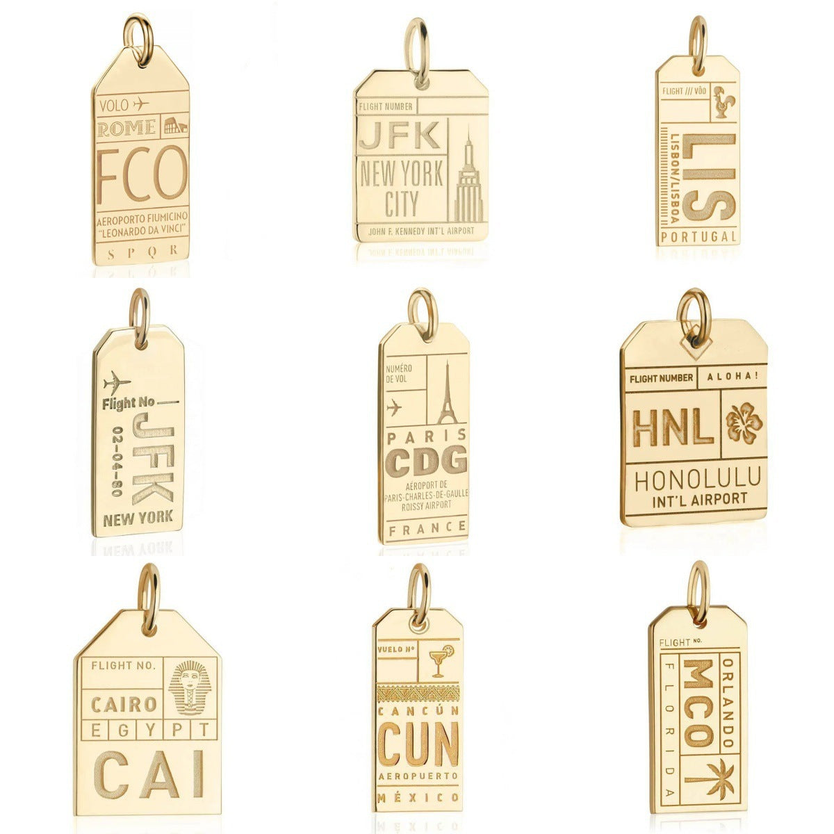 Elegant 18K Gold Plated Stainless Steel Rectangle Charm Bar