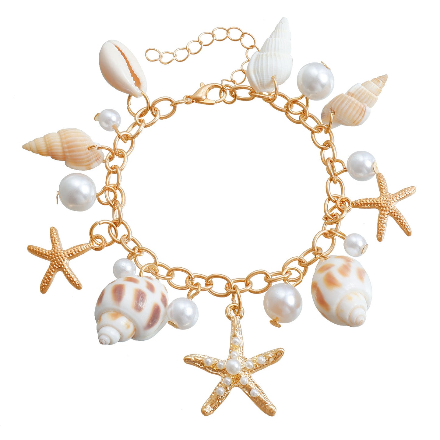 Elegante Pulsera Geométra con Temática Oceánica, Colgante con Motivos de Concha y Estrella de Metal Plateado para un Estilo de Vacaciones en la Playa