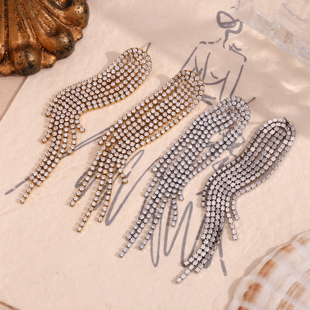 Fashionable Geometric Stainless Steel Earrings with 18K Gold Plating and Micro-Paved Zirconia for Women