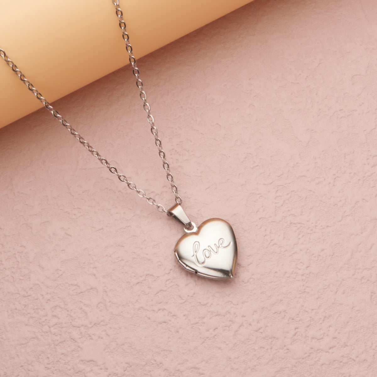 Luxury Minimalist Heart-Shaped Opening Love Photo Frame Pendant Necklace in Stainless Steel with Polished Finish