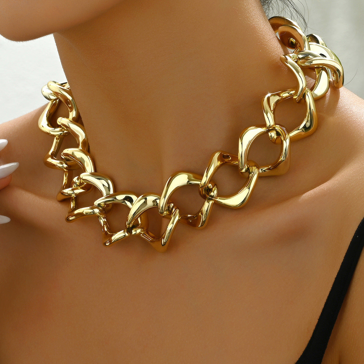 Collana Lunga da Donna con Pendente a U Geometrico CCB Placcato Oro 18K in Stile Hip Hop Americano per Impiegate e Amanti della Moda