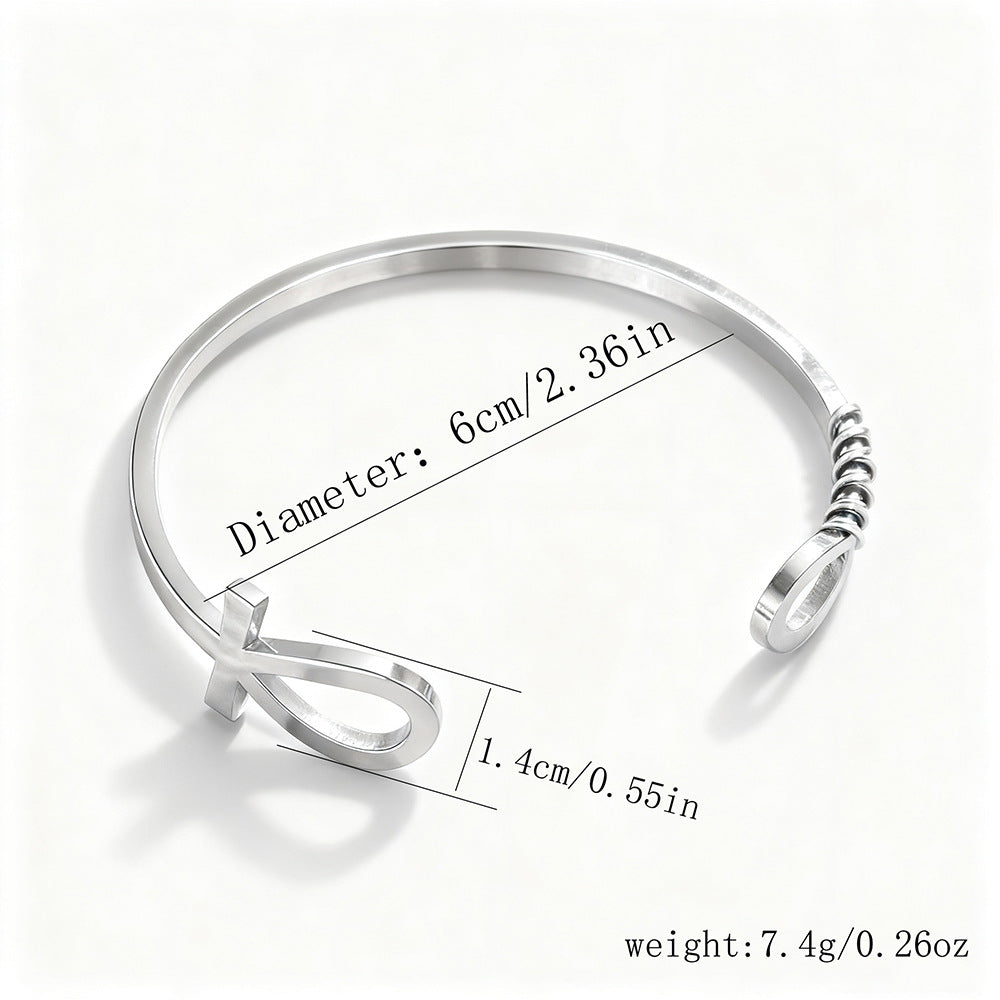 Geometric Cross Plated Stainless Steel C-Shape Open Adjustable Bracelet