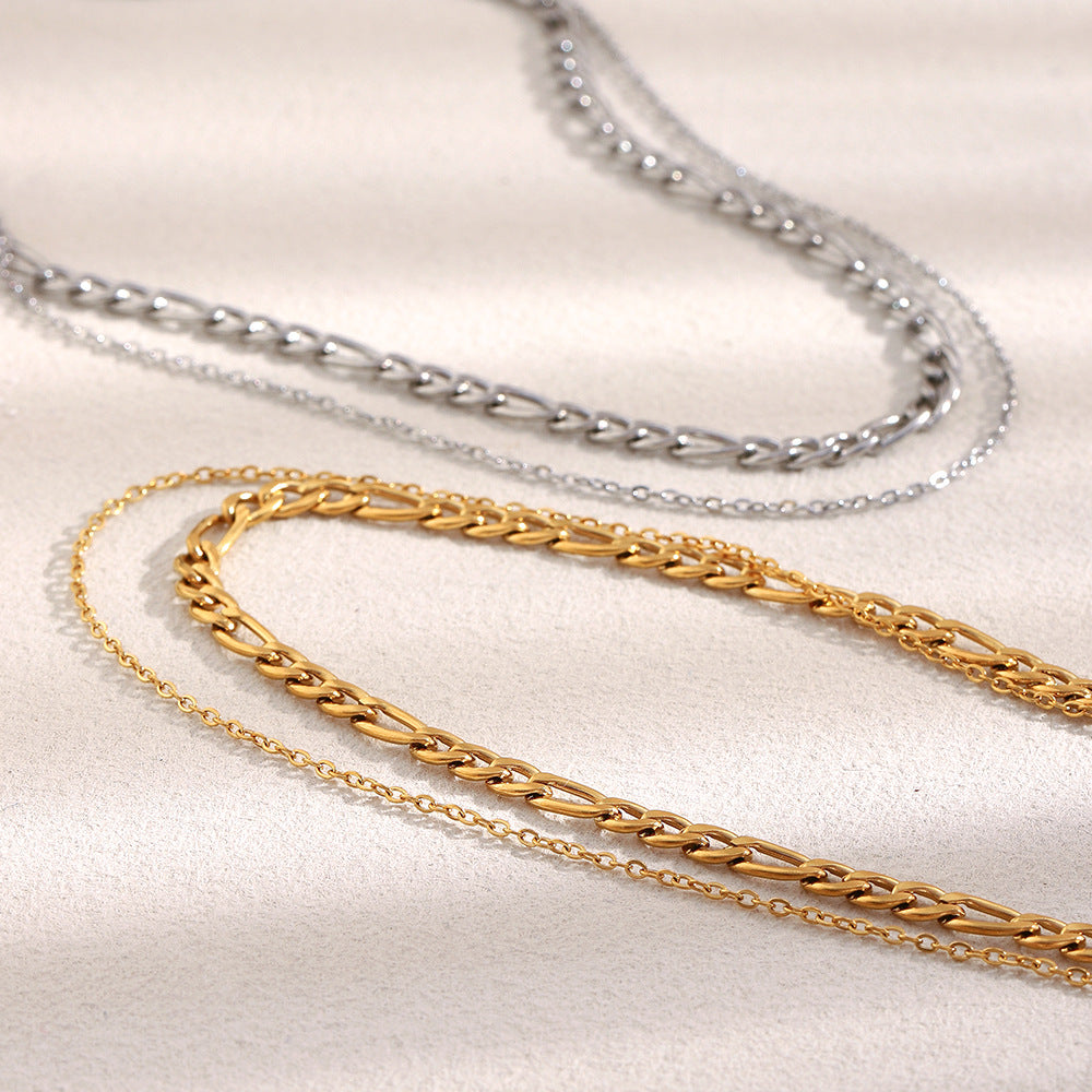 Collana da donna a doppio strato in acciaio inossidabile geometrica minimalista con placcatura in oro 18 carati