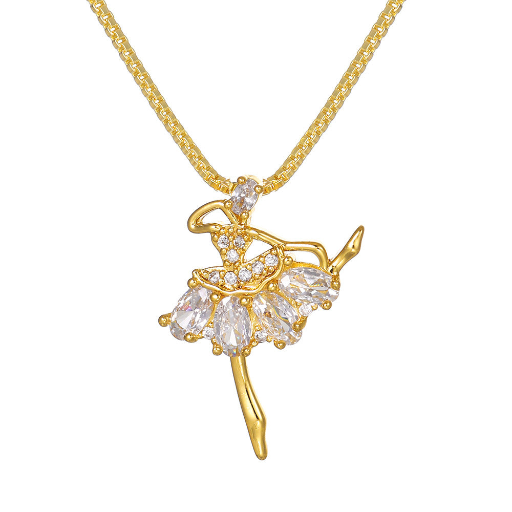 Sweet Geometric Brass Plated Cubic Zirconia Necklace with Box Chain for Women
