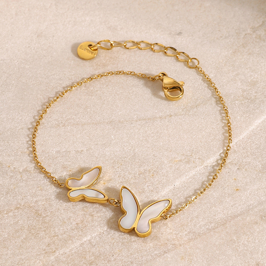 Elegante pulsera de acero inoxidable con forma de mariposa y acabado chapado para mujer, accesorio de moda con diseño geométrico