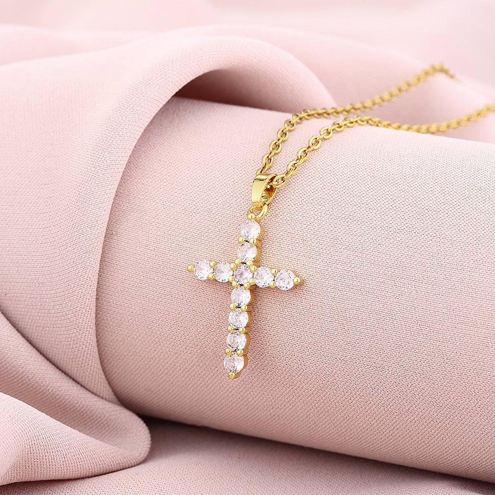 Elegante Collana con Ciondolo a Croce da Donna in Rame Placcato Oro con Catena a O, Collana con Ciondolo Stile Geometrico Minimalista