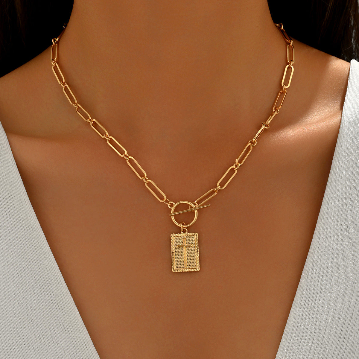 Gold Plated Square Cross Pendant Necklace for Women