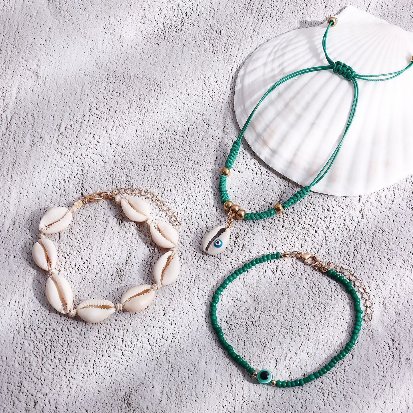 Bohemian Handwoven Shell and Seed Bead Anklet Set for Women Geometric Style Alloy Anklets for Beach Summer Wear