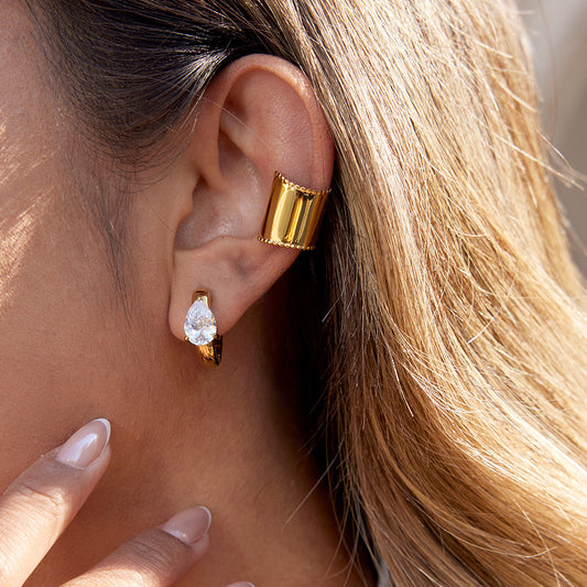Pendiente de oreja con forma de C geométrica minimalista para mujer, aretes de lujo de acero inoxidable chapado