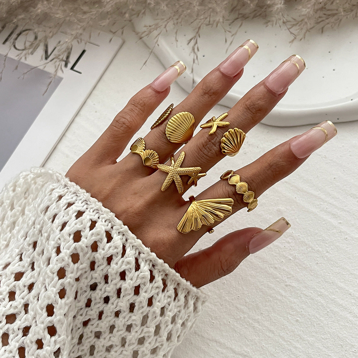 Anello aperto in lega vintage da donna con girasole geometrico e stella, con finitura placcata