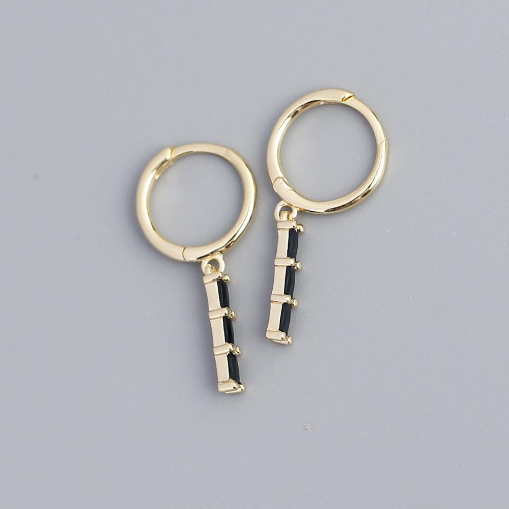 Minimalist Geometric Rectangular S925 Sterling Silver Hoop Earrings with Zircon Inlay for Women
