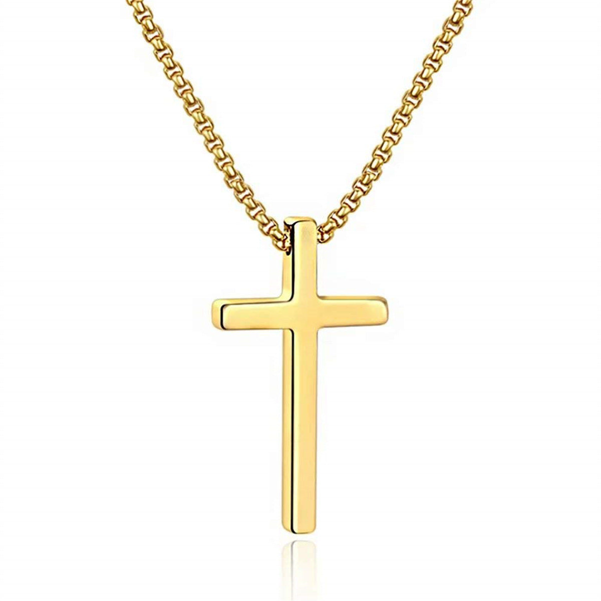Minimalist Geometric Cross Pendant Necklace in Gold-Plated Stainless Steel with Pearl Chain for Unisex