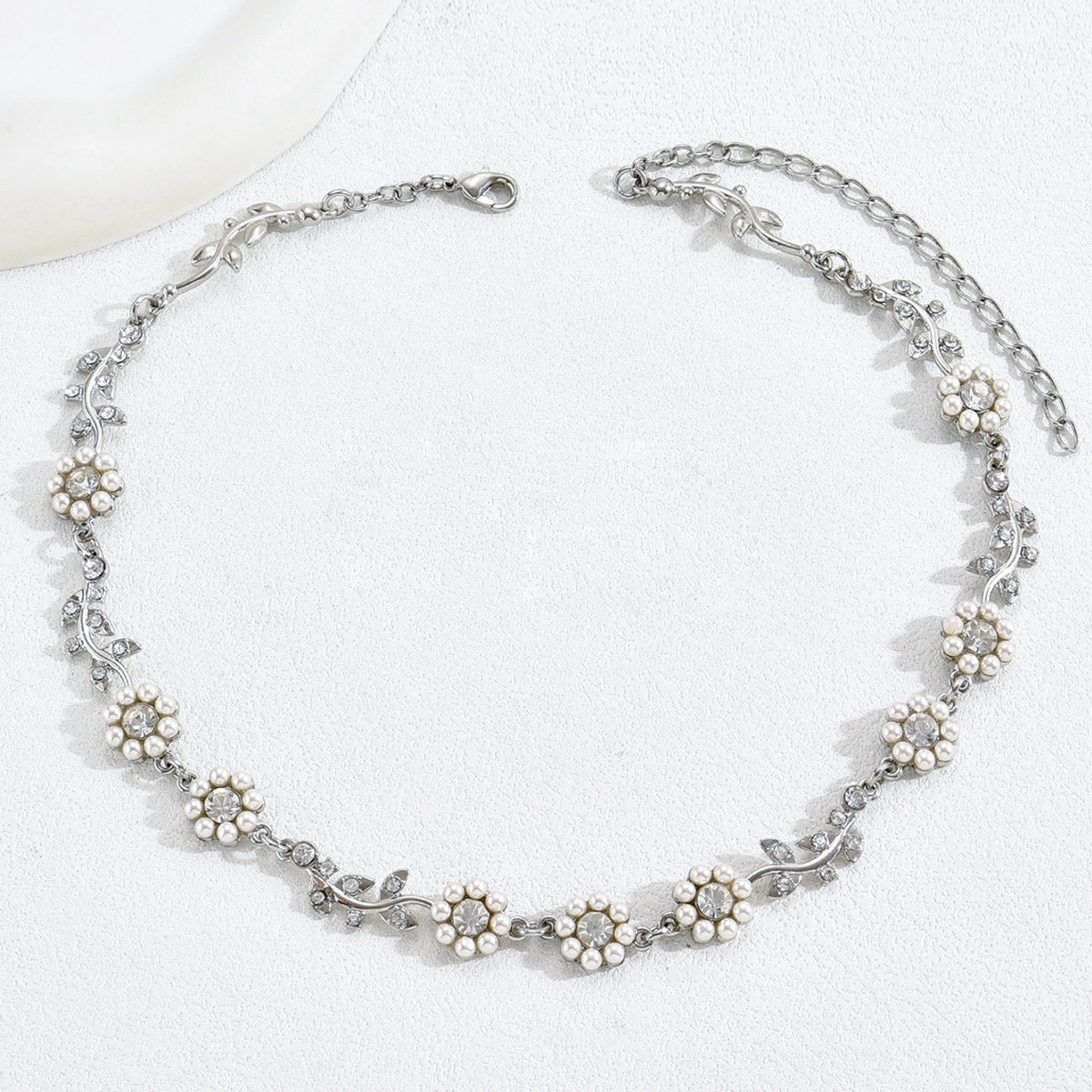 Floral Stamen Design Alloy Necklace and Earrings Set with Pearl Inlay for Women