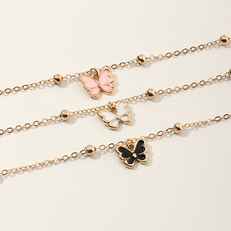 Conjunto de collar de aleación con forma de mariposa para niñas, con acabado esmaltado y cadena tipo Box, estilo princesa