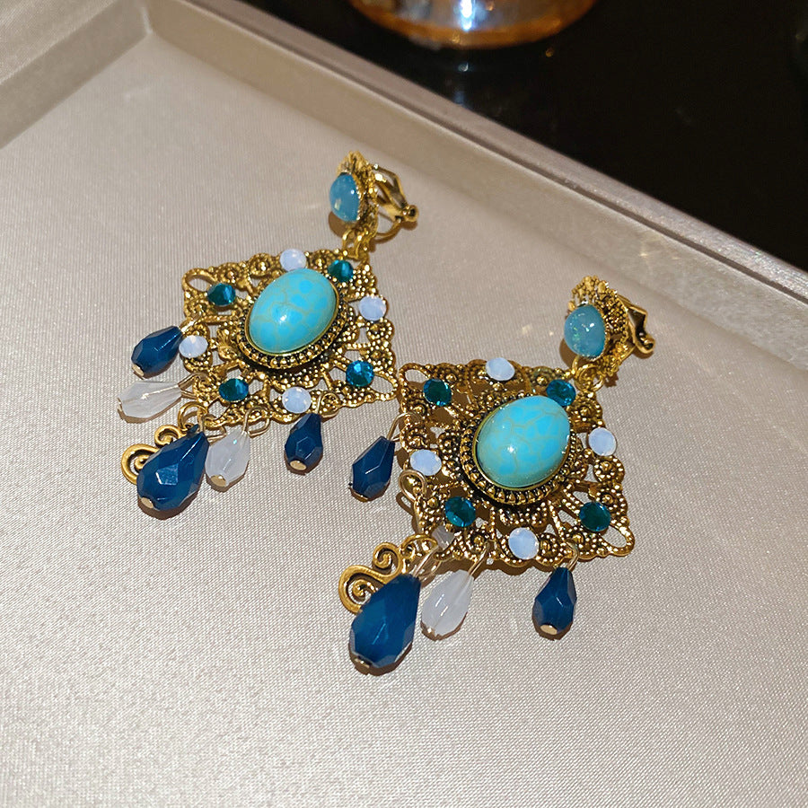Pendientes de resina con diseño de rombo de estilo vintage con incrustaciones de diamantes de imitación para mujer, joyería minimalista geométrica para la oreja con postes de acero inoxidable