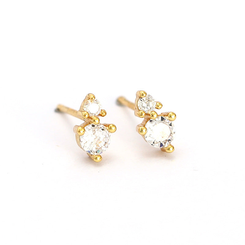 Minimalist Sweet 925 Sterling Silver Geometric Round Inlaid Cubic Zirconia Diamond Stud Earrings for Women