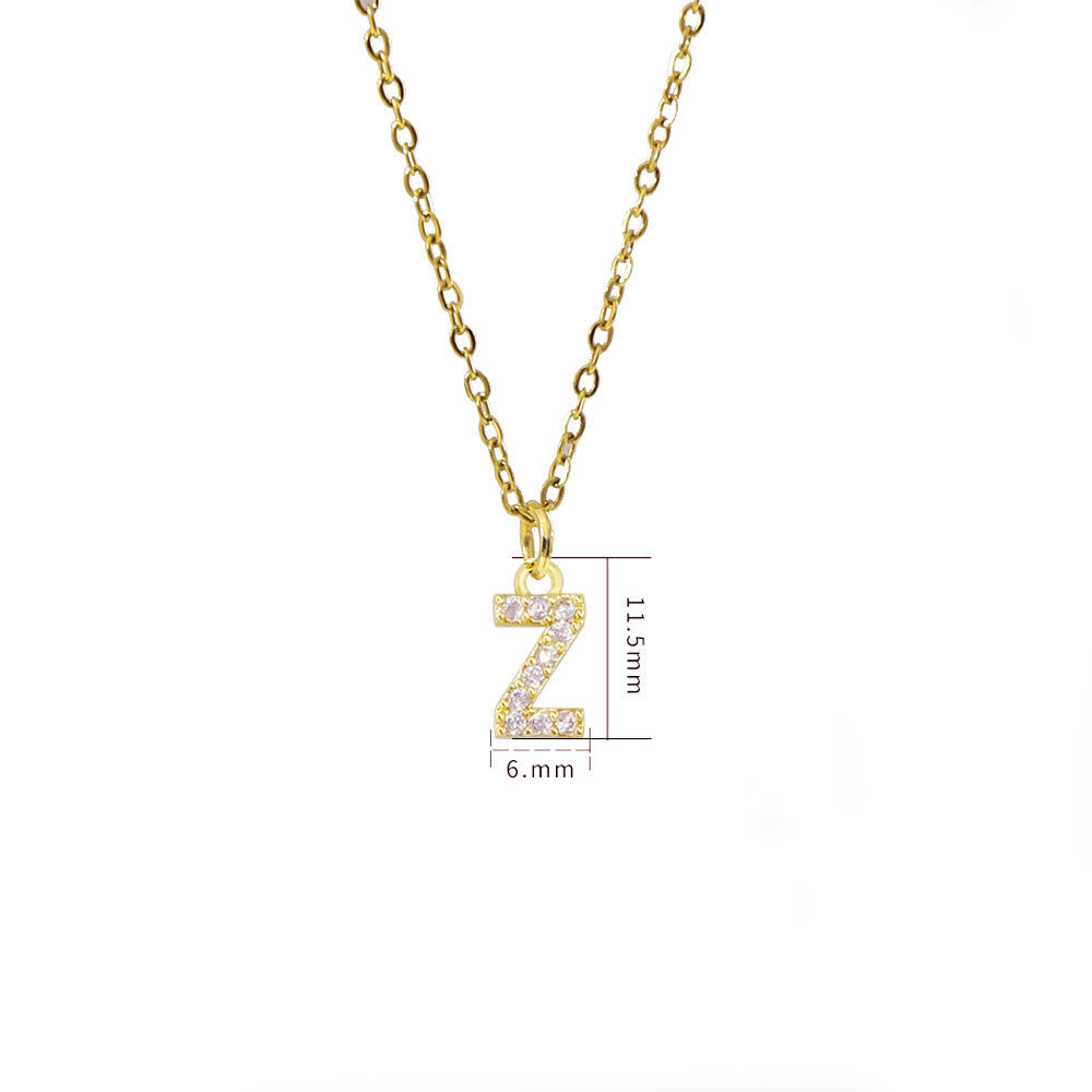 Collar con colgante de cadena de serpiente de oro chapado en acero titanio con forma de letra minimalista para mujer con incrustaciones de circonita cúbica
