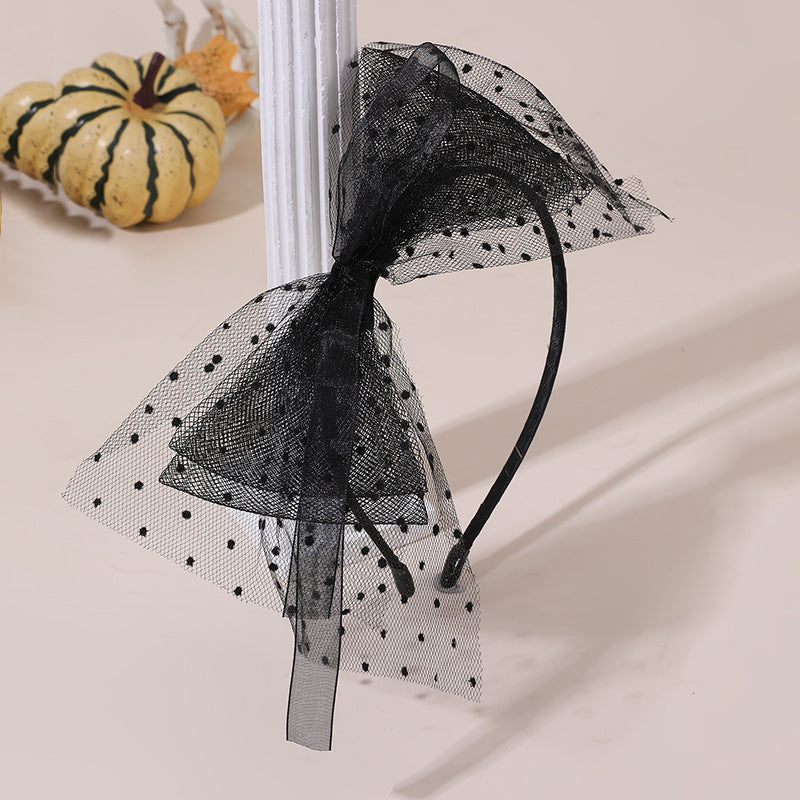 Fascia per Capelli per Bambine Halloween con Fiocco in Pizzo a Pois Neri e Rivestimento in Resina per Bambine di 6-10 Anni
