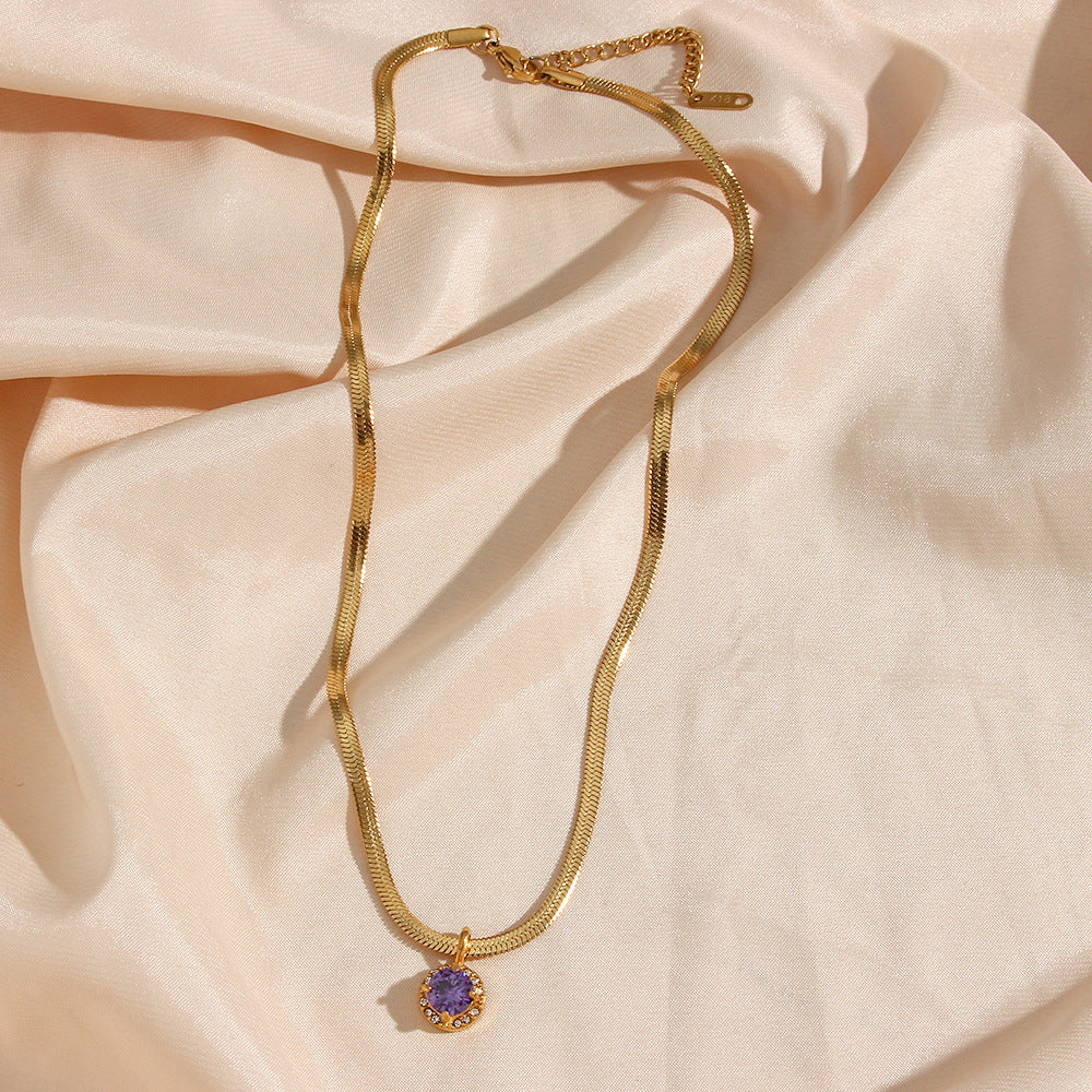 Fashionable Geometric Stainless Steel Pendant Necklace with Rhinestone Accents for Women