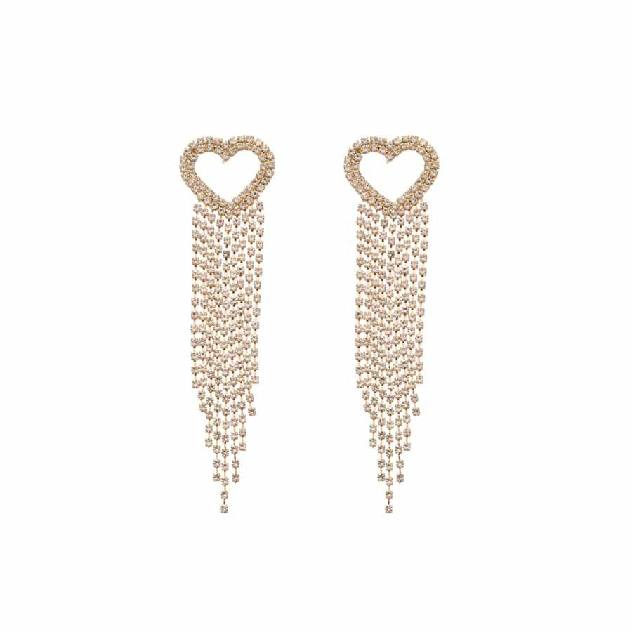 Orecchini a perno da donna in argento sterling con zirconi a forma di cuore e frange pendenti, dal design minimalista