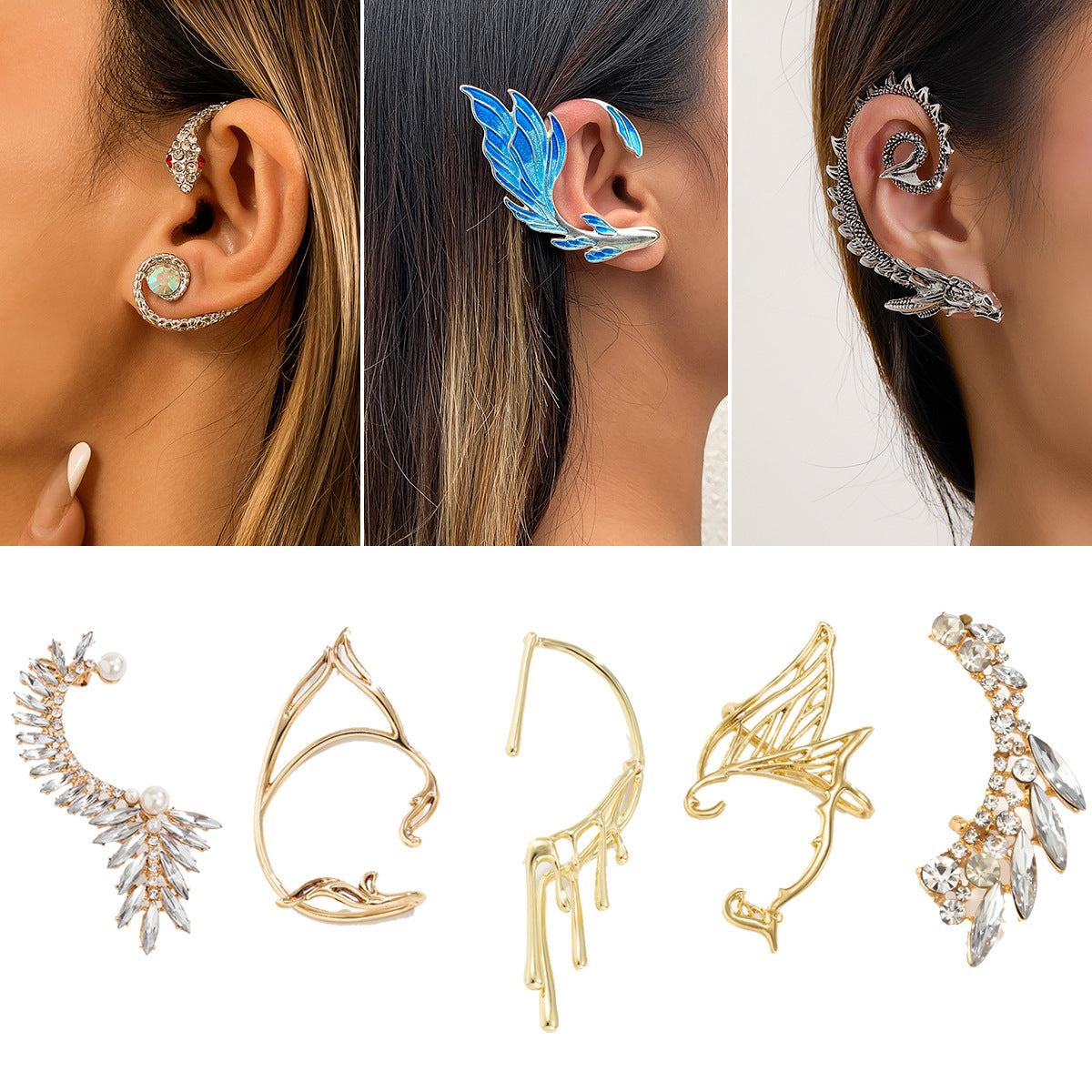 Minimalist Geometric Rhinestone Plated Alloy Ear Cuff for Women