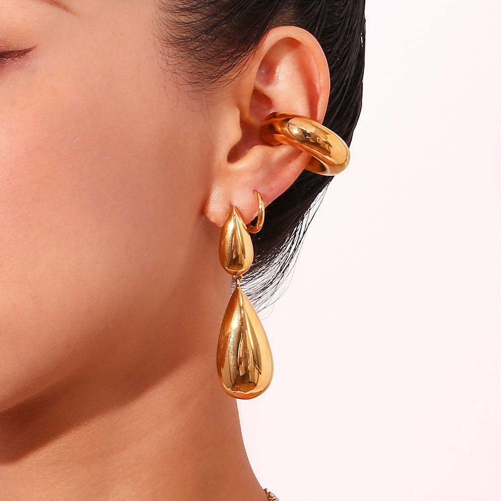 Fashionable French Vintage Geometric Stainless Steel 18K Gold Plated Asymmetrical Teardrop Dangle Earrings for Women