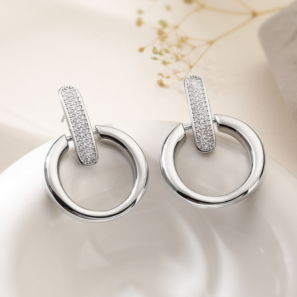 Minimalist Geometric Copper Earrings with 18K Gold Plating and Zircon Accents for Women