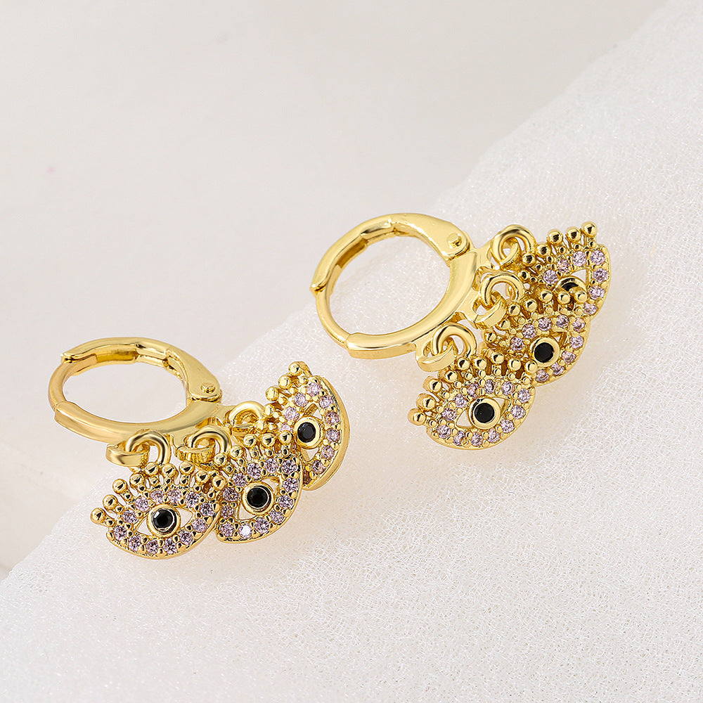 Orecchini Pendenti con Occhio di Allah Vintage da Donna, Realizzati in Ottone con Placcatura in Oro Vero e Zirconi Micro-Incastonati