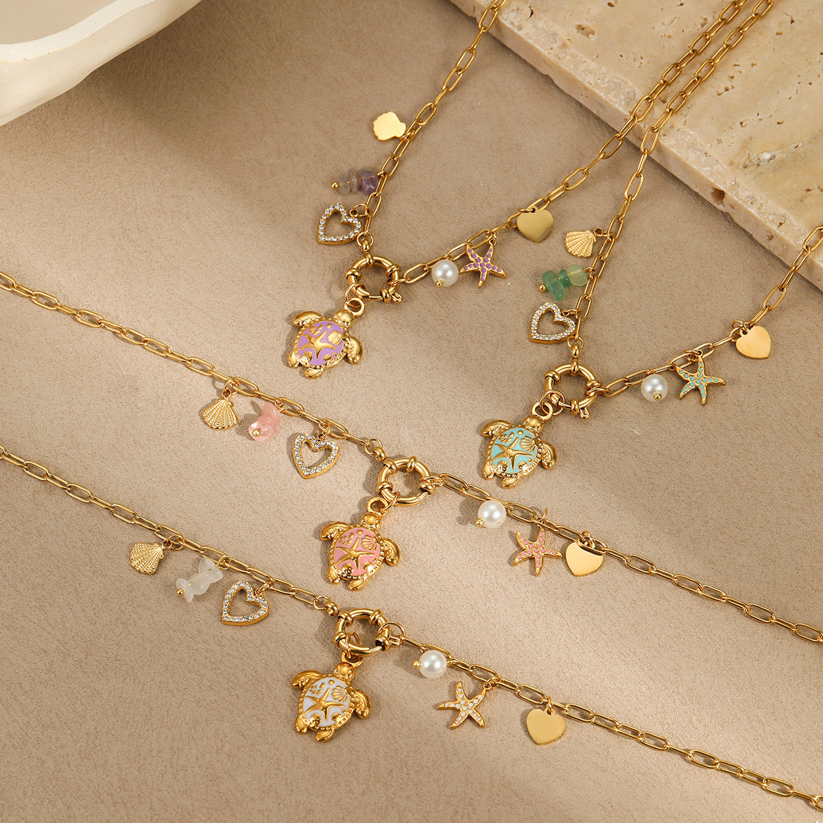 Fashionable Turtle Pendant Necklace in Stainless Steel with 18K Gold Plating, Geometric and Animal-Inspired Design for Women