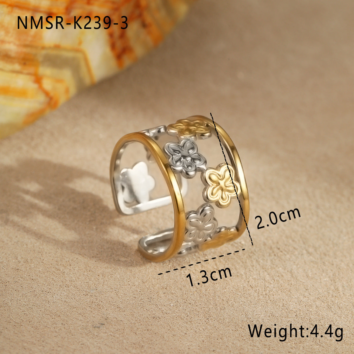 Anillo ajustable de acero inoxidable chapado para mujer con forma de onda minimalista